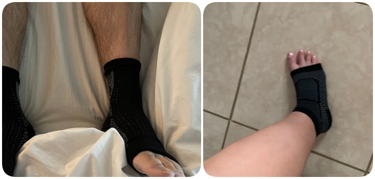 collage of people wearing Comprex compression socks